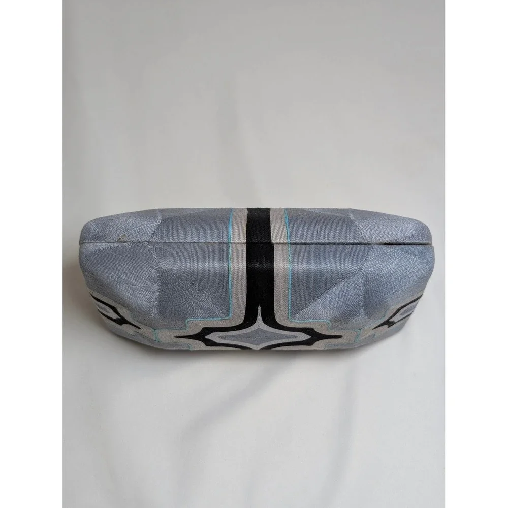 Beatriz Cheska Cross Clutch Embroidery Evening Bag Grey Black Geometric Handmade